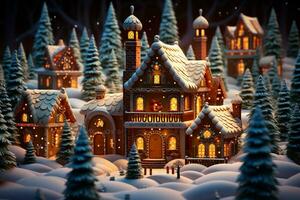 ai genererad jul pepparkaka hus magisk fe- berättelse slott i snöig vinter- av sugary drömmar ai genererad foto