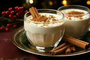 ai genererad klassisk varm choklad rik värme och krämig äggtoddy festlig Semester jul ai genererad foto