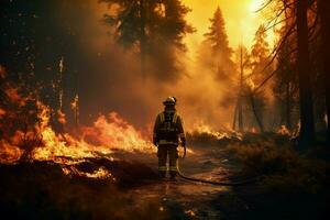 löpeld skog brand uppslukar trän brand sprider sig vilt ai genererad foto