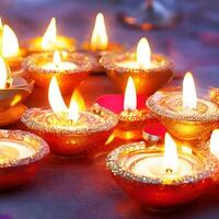 brinnande diya lampor för diwali festival selektiv fokus ai genererad foto