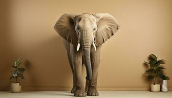 ai genererad söt bebis elefant gående, stående stark i afrikansk natur genererad förbi ai foto