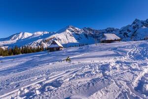 vinter- landskap av hala gasienicowa dalen gasienicowa i tatra bergen i zakopane, Polen foto