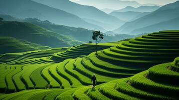 ai genererad ris fält bakgrund foto