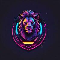 gamer lejon logotyp, minimalism, vektor, neon ljus foto