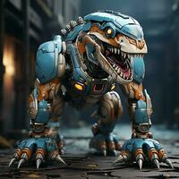 ai genererad 3d tecknad serie tyrannosaurus rex robot foto