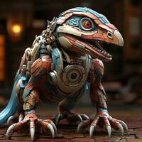 ai genererad 3d tecknad serie velociraptor robot foto