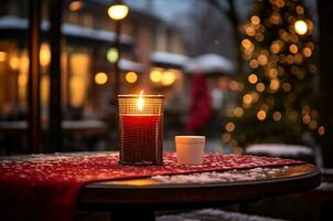 ai genererad två marshmallow älskande gående i de snö i vinter- foto