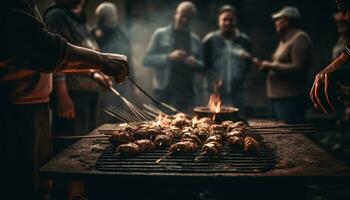 ai genererad en gourmet mexikansk måltid med grillad kött, färsk grönsaker, och sås genererad förbi ai foto