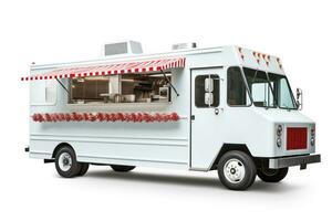 ai genererad minimalistisk jul mat lastbil isolerat på en vit bakgrund foto