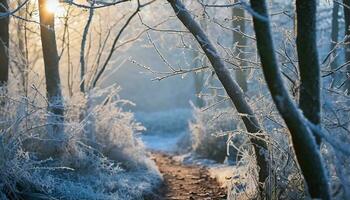 ai genererad vinter- skog i de snö foto