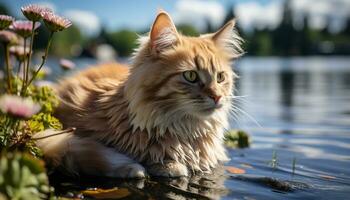 ai genererad söt kattunge stirrande, fluffig päls, lekfull natur, skönhet i natur genererad förbi ai foto