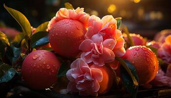 ai genererad friskhet och skönhet i natur en rosa blomma blomma genererad förbi ai foto