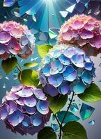 ai genererad hortensia holografiska blommor foto