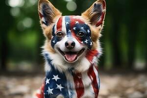ai genererad en hund med päls färgad i de färger av de oss flagga. val, oss oberoende dag. patriotisk hund. generativ ai foto