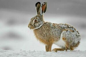 ai genererad brun hare i snö foto