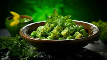 ai genererad arugula Gnocchi med ärta pesto foto