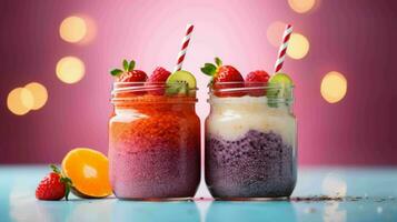 ai genererad detox smoothie och chia pudding burk foto