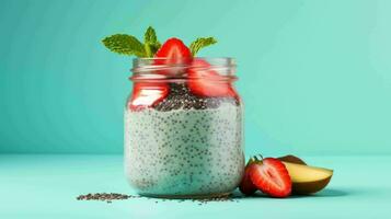 ai genererad detox smoothie och chia pudding burk foto