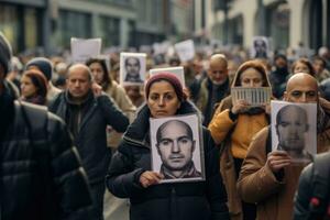 ai genererad demonstration solidaritet Nyheter polis grupp samling frihet mot protest människor foto