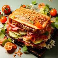 ai genererad smörgås med avokado och grönsaker, snabbt mellanmål - ai genererad bild foto