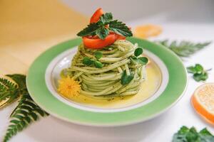 frukost med pasta för restaurang bakgrund foto