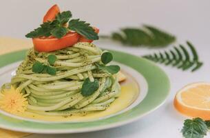 frukost med pasta för restaurang bakgrund foto