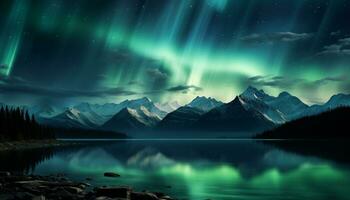 ai genererad majestätisk berg topp speglar starry natt i lugn arktisk landskap genererad förbi ai foto