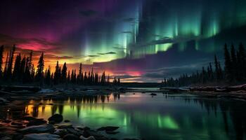 ai genererad majestätisk berg topp speglar starry natt i lugn arktisk landskap genererad förbi ai foto