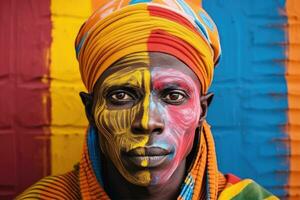 färgrik porträtt av afrikansk man , ai genererad foto
