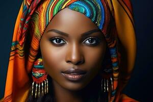 färgrik porträtt av afrikansk kvinna , ai genererad foto