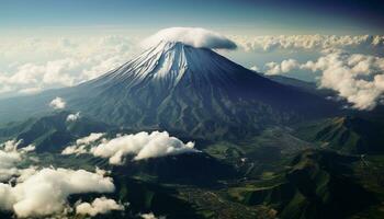 ai genererad majestätisk berg topp, snötäckt och lugn, i japansk höst genererad förbi ai foto
