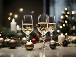 ai genererad champagne glasögon på jul fest foto
