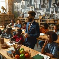 ai genererad ett pedagogisk miljö med olika studenter av olika nedfarter inlärning handla om svart historia foto