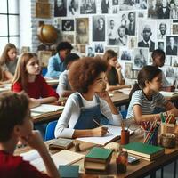 ai genererad ett pedagogisk miljö med olika studenter av olika nedfarter inlärning handla om svart historia foto