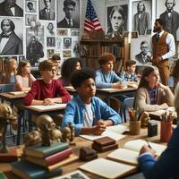 ai genererad ett pedagogisk miljö med olika studenter av olika nedfarter inlärning handla om svart historia foto