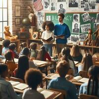 ai genererad ett pedagogisk miljö med olika studenter av olika nedfarter inlärning handla om svart historia foto