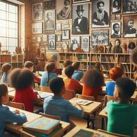 ai genererad ett pedagogisk miljö med olika studenter av olika nedfarter inlärning handla om svart historia foto