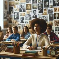 ai genererad ett pedagogisk miljö med olika studenter av olika nedfarter inlärning handla om svart historia foto