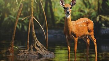 ai genererad skällande rådjur natura djur- tapet bakgrund foto