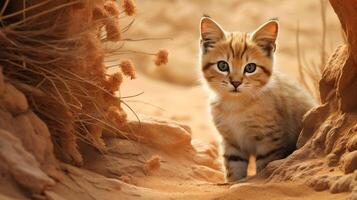 ai genererad sand katt natura djur- tapet bakgrund foto