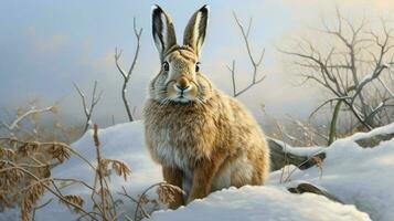 ai genererad snösko hare natura djur- tapet bakgrund foto