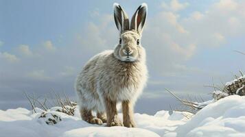 ai genererad snösko hare natura djur- tapet bakgrund foto