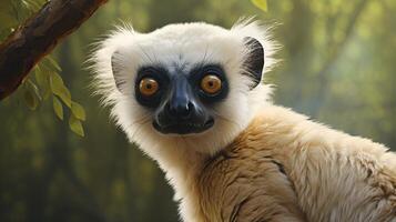 ai genererad verreauxs Sifaka natura djur- tapet bakgrund foto