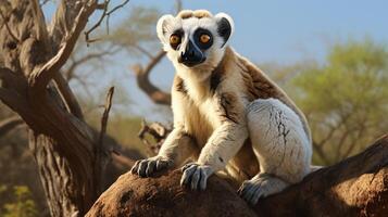 ai genererad verreauxs Sifaka natura djur- tapet bakgrund foto