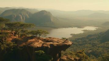 ai genererad generativ ai, brasiliansk skön estetisk landskap med berg, dämpad färger, Amazon natur foto