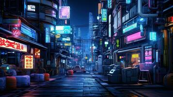 ai genererad generativ ai, trogen japansk stad i cyberpunk stil, metavers asiatisk stad, retro futurism foto