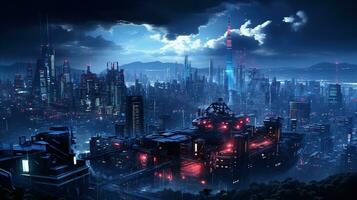 ai genererad generativ ai, trogen japansk stad i cyberpunk stil, metavers asiatisk stad, retro futurism foto