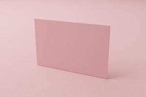 rosa pastell visitkort papper mockup mall med tomt utrymme lock för infoga företagets logotyp eller personlig identitet på kartong bakgrund. modernt stil koncept. sidovy. 3d illustration render foto