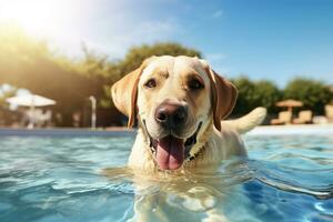 ai genererad en hund är simning i en slå samman foto
