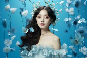 koreanska skönhet modeller med göra upp Framställ för fe- tema foton